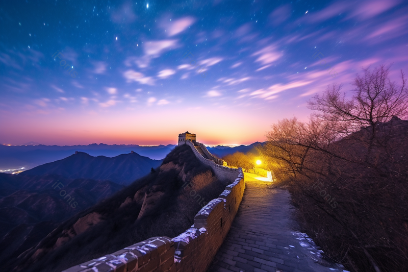 月落星出冬天初雪时分长城摄影,高清,摄影图,摄影图片,图片大全,摄影图免费下载